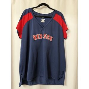 Women's Size 2X Fanatics Baseball MLB‎ T-shirt Boston Red Sox V-neck   E32